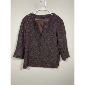 Lafayette 148 New York 3/4-Sleeve Tweed Collarless Jacket in Brown Size 10